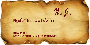 Nyéki Jolán névjegykártya